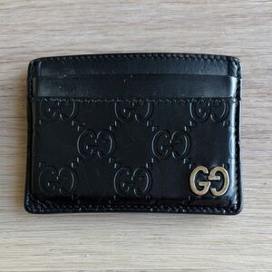 Gucci Black Leather Card Holder with Gold Logo